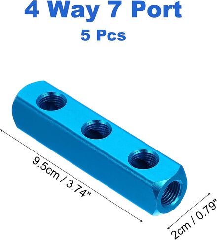 PATIKIL Air Manifold, 5 Pcs 6 Way 9 Port PT 1/4" Aluminum Air Hose Inline Manifold Block Splitter Pneumatic Air Compressor Distribution Fitting, Blue in Saudi Arabia
