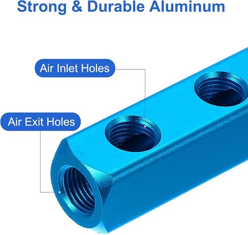 PATIKIL Air Manifold, 5 Pcs 6 Way 9 Port PT 1/4" Aluminum Air Hose Inline Manifold Block Splitter Pneumatic Air Compressor Distribution Fitting, Blue in Saudi Arabia