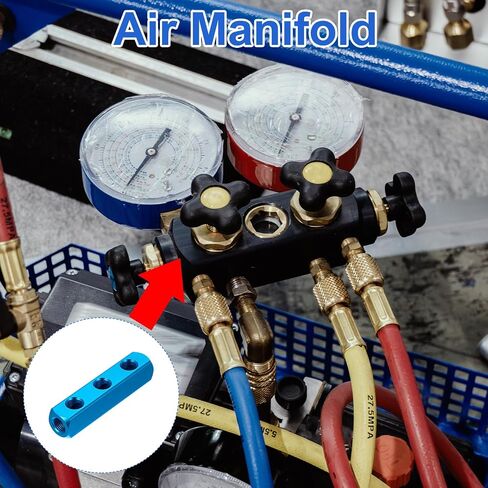 PATIKIL Air Manifold, 5 Pcs 6 Way 9 Port PT 1/4" Aluminum Air Hose Inline Manifold Block Splitter Pneumatic Air Compressor Distribution Fitting, Blue in Saudi Arabia