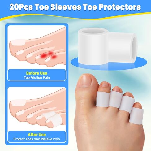 Pinky Toe Protector, (20pcs) Breathable Toe Cap, Gel Toe Sleeve,Toe Covers Great for Blisters, Corns, Hammer Toes, Toenails Loss (Aloe Vera Extract Infused Silicone Materials) in Kuwait