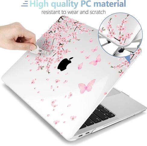 MEEgoodo for MacBook Pro Case 13 inch 2022 2021 2020 A2338 M2/M1 A2251 A2289 with Touch ID,Clear Laptop Hard Shell Cases with Keyboard Webcam Cover & Trackpad Film & Type C Adapter, Cherry Blossoms in Saudi Arabia