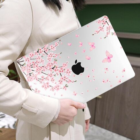 MEEgoodo for MacBook Pro Case 13 inch 2022 2021 2020 A2338 M2/M1 A2251 A2289 with Touch ID,Clear Laptop Hard Shell Cases with Keyboard Webcam Cover & Trackpad Film & Type C Adapter, Cherry Blossoms in Saudi Arabia