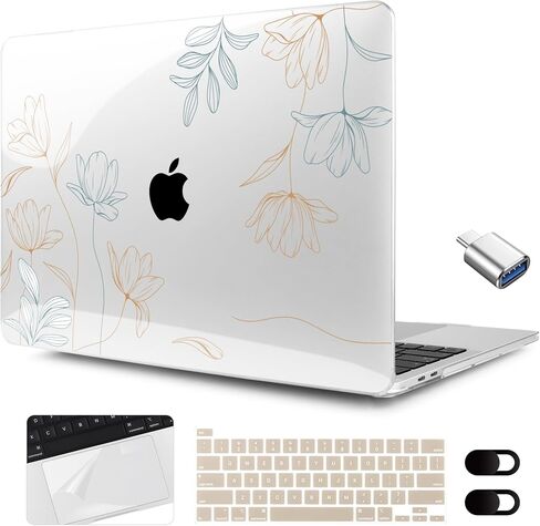 MEEgoodo for MacBook Pro Case 13 inch 2022 2021 2020 A2338 M2/M1 A2251 A2289 with Touch ID,Clear Laptop Hard Shell Cases with Keyboard Webcam Cover & Trackpad Film & Type C Adapter, Cherry Blossoms in Saudi Arabia