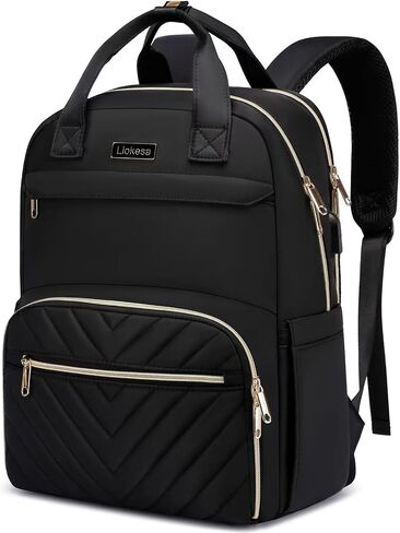 Lunch Backpack for Women, Water Resistant Insulated Cooler Lunch Bag, 15.6 inch Laptop Backpacks with USB Port, Picnic Backpack with Lunch Box, for College Work Camping Beaches, Black in Saudi Arabia