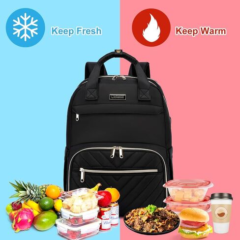 Lunch Backpack for Women, Water Resistant Insulated Cooler Lunch Bag, 15.6 inch Laptop Backpacks with USB Port, Picnic Backpack with Lunch Box, for College Work Camping Beaches, Black in Saudi Arabia