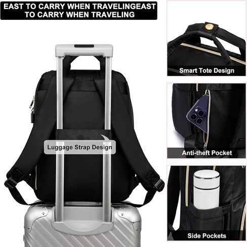 Lunch Backpack for Women, Water Resistant Insulated Cooler Lunch Bag, 15.6 inch Laptop Backpacks with USB Port, Picnic Backpack with Lunch Box, for College Work Camping Beaches, Black in Saudi Arabia