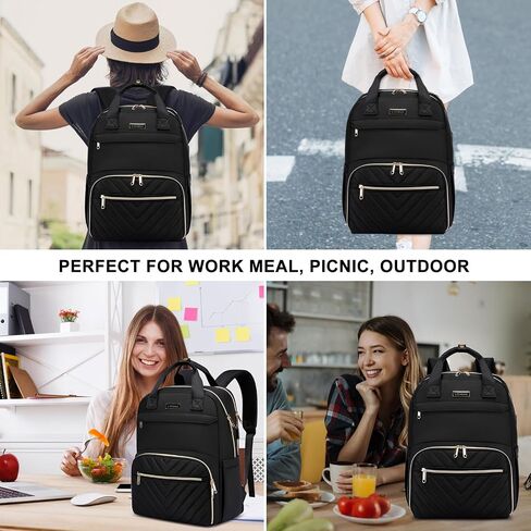 Lunch Backpack for Women, Water Resistant Insulated Cooler Lunch Bag, 15.6 inch Laptop Backpacks with USB Port, Picnic Backpack with Lunch Box, for College Work Camping Beaches, Black in Saudi Arabia