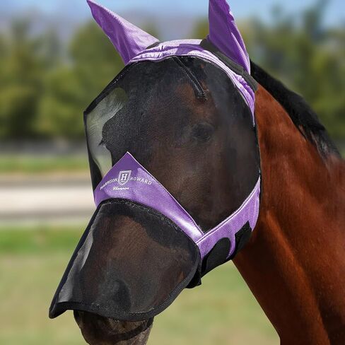 Harrison Howard Pro Luminous Horse Full Face Fly Mask Large Eye Space Long Nose with Ears UV Protection for Horse Coral Orange S in Kuwait