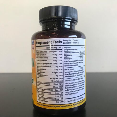 Men's Multivitamin Supplement for Energy, Focus and Performance. Mens Vitamins A, C, D, E & B12, Zinc, Calcium, Magnesium & More. Multi Vitamin 60 Capsules Made in The USA in Saudi Arabia