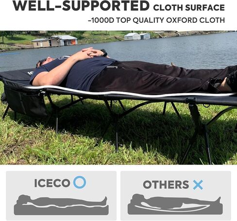 ICECO Extra Large Camping Cot for Adults, Portable Bed Sleeping Cot, Ultra-Stable Folding Bed Supports 400 Lbs, Ideal for Tent, Outdoor, Hiking, Travel, RV, Beach in Saudi Arabia