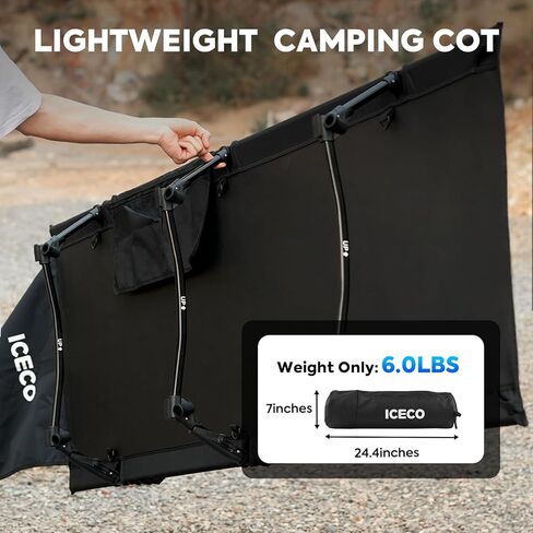 ICECO Extra Large Camping Cot for Adults, Portable Bed Sleeping Cot, Ultra-Stable Folding Bed Supports 400 Lbs, Ideal for Tent, Outdoor, Hiking, Travel, RV, Beach in Kuwait