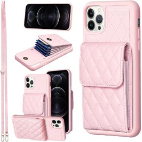 Wallet Case for iPhone 12 Pro Max 6.7 with Crossbody Strap, Card Holder Premium Grid PU Leather Kickstand Shockproof Phone Cover for iPhone12promax 5G i 12s Plus iPhone12 12pro Promax Purple