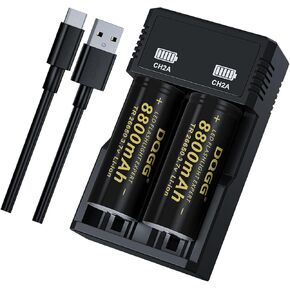 26650 Rechargeable Battery 8800mAh 3.7V Large Capacity Batteries for Flashlight Headlamp (26650 Battery+Charger,2 Pack)