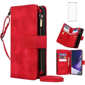 Asuwish Phone Case for Samsung Galaxy Note 20 Ultra 5G Wallet مع حامي الشاشة وحامل بطاقة السوستة فتحة SLOT SLOT STANS STIP STRAP NOTE20 PLUS