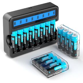 Kratax 1.5V Rechargeable AA Lithium ion Batteries 8pack 3500mWh AA Rechargeable Batteries with 8-Slots Battery Charger