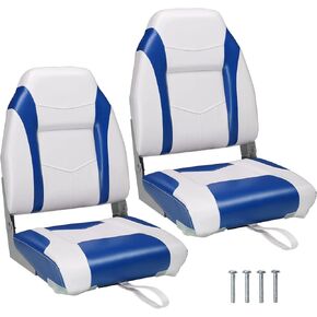 PEXMOR Boat Seats Low/High Back, Folding Boat Seats 2 Pack Stainless Steel Screws Included, Fold-Down Fishing Boat Seats Waterproof Captain Boat Seat w/Aluminum Hinges & Thick Soft Cushion, 2 Packs