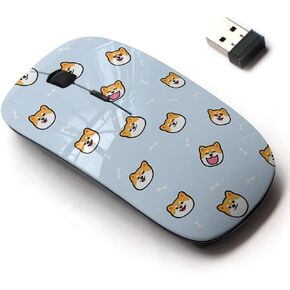 2.4G Wireless Mouse with Cute Pattern Design for All Laptops and Desktops with Nano Receiver - Shiba Inu Dog face