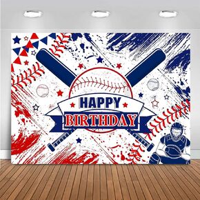Mocsicka Baseball Birthday Backdrop Boys Blue and Red Baseball Party Decorations Kids Teens Sports Baseball Happy Birthday Banner Photo Booth Props(7x5ft)
