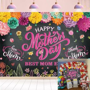 Happy Mother's Day Banner Backdrop 7x5FT Colorful Flowers Paper Best Mom Ever Background for Photography Mother Day Party Decorations Supplies Photo Props
