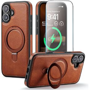للحصول على قضية iPhone 16 مع حامل متوافق مع Magsafe Thin Slim Leather و TPU Drop الدليل المتين