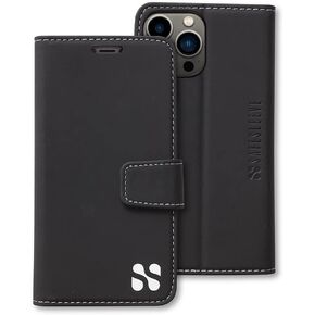 SafeSleeve EMF Protection Anti Radiation for iPhone 16 Pro MAX Case, RFID EMF Blocking, Card Holder Wallet, Vegan Leather, Adjustable Stand Cell Phone Case, for Women & Men (Black)