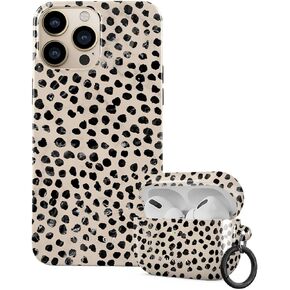 BURGA Bundle of iPhone 13 PRO MAX Case Black Polka Dots Pattern and Airpod Hardcase Compatible with Apple Airpods PRO, Almond Latte, Fashion Cute for Girls, Protective Hard Plastic Case