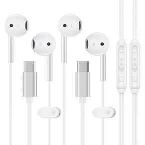USB C Wired Headphones 2 Pack for iPhone 16e/16 Pro/16 Pro Max/16 Plus/16/15,iPad Pro,Type C Earbuds Wired Microphone Earphones for Samsung Galaxy S25 Ultra/S24 FE/A16 5G,Google Pixel 9a Pro,One Plus9
