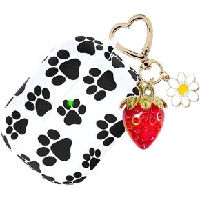 for AirPods Pro 2 Case Cover, Cute Strawberry Charm Keychain, Kawaii Heart Flower Daisy Key Chains for Apple AirPods Pro Gen 2 Charging Case Cover Khaki Leopard