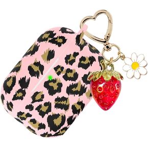 for AirPods Pro 2 Case Cover, Cute Strawberry Charm Keychain, Kawaii Heart Flower Daisy Key Chains for Apple AirPods Pro Gen 2 Charging Case Cover Khaki Leopard in Kuwait