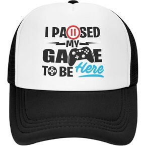 I Paused My Game to Be Here Trucker Hat Mesh Back Adjustable Funny Gift Baseball Snapback Cap for Men Women