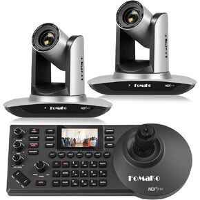 FoMaKo NDI Camera AI Auto Tracking HDMI PTZ Camera 30x Optical Zoom IP USB3.0 HDMI PTZ Camera for Church(2pcs) NDI PTZ Controller PoE (FMK30UH NDIx2+KC608N)
