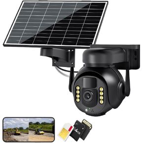 Outdoor Solar Security Camera, 4G Wireless, PTZ with Solar Panel, SD Card and SIM Card Compatible