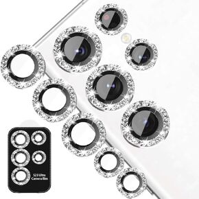 Compatible with Samsung Galaxy S24 Ultra Camera Lens Protector Glitter, S24 Ultra Camera Protector Bling, Camera Cover, Sparkle Ring Clear Tempered Glass, Case Friendly, (Silver)