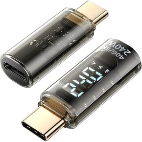 SOOPII 240W USB C Power Meter,Gold Plated Bi-Directional Adapter with Voltage,Current and Power Display,Male to Female USB C Adapter for iPhone 16,iPad Pro,MacBook,2Pack,Transparent Blue