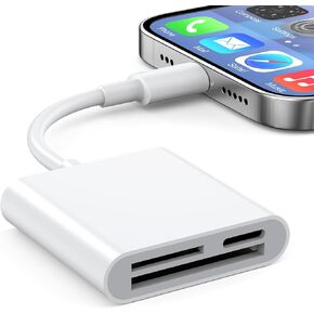 SD Card Reader for iPhone iPad,esbeecables Trail Game Camera SD Card Viewer with Dual Slot Simultaneous Charging and Card Reading Micro Adapter,Photography Memory Card Adapter,Plug and Play