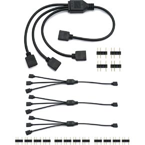 QWORK ARGB Splitter Cable, 4 Pack 118" 5V 3 Pin Addressable RGB Splitter Extension Cable, 1-to-4 Female to Female, 1 Socket to 3 Plugs for CPU Coolers and 5 V ARGB Fans