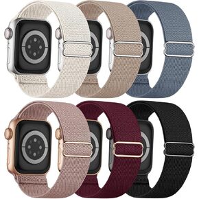 6 Pack Stretchy Solo Loop Compatible with Apple Watch Band 41mm 40mm 38mm 44mm 45mm 46mm 42mm 49mm Women Men, Water-Resistant Nylon Elastic Sport Straps for iWatch Series 10 9 8 7 6 5 4 3 SE Ultra 2