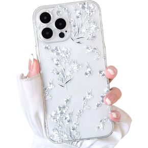 NITITOP Compatible with iPhone 16 Case Cute Clear Blue Flower Floral Artistic Design for Women Girls Stylish Slim Soft TPU Shockproof Protective Girly Phone Cover - Blue