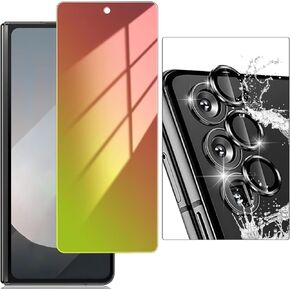 for Samsung Galaxy Z Fold 6 Screen Protector, Gradient Colorful Privacy Anti Blue Light Tempered Glass Front Screen Protector with Rear Metal Camera Lens Protector, Bubble Free Anti Scratch