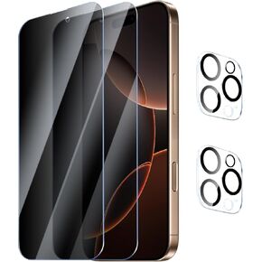 2 حزمة شاشة شاشة Pack for iPhone 16 Pro Max مع واقي عدسة كاميرا 2 حزمة ، ومضادة للتجسس الفقر الزجاجي مقاوم الخدش مقاوم الخدش 9H علبة الصلابة