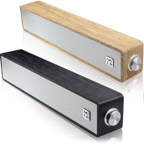 MICA Computer Speakers, Wired Computer Sound Bar, Wooden Mini Soundbar, USB Powered PC Speakers for Desktop Monitor, Laptop, Tablet, 3.5mm Aux Connection, Yellow & Black (M30i)
