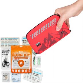 RHINO RESCUE Bundle-Mini First Aid Kit Ultralight Waterproof Medical Kit for Hiking, Backpacking&Burn Kit, 4pcs Burn Dressings 4x4", 8pcs Burn Gel Packets 3.5g, 4pcs Burn Pads