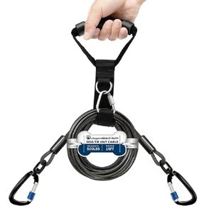 كابل مقود للكلاب شديد التحمل للفناء والتخييم، كابل مقود للكلاب مقاوم للصدأ مع مقبض حمل، لا يوجد حبل متشابك للكلاب المتوسطة والكبيرة التي يصل وزنها إلى 500 رطل، 30 قدمًا، أسود in Kuwait