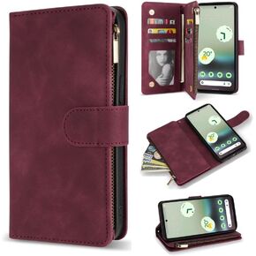 ZZXX for Google Pixel 6 Case Wallet with Card Slot Premium Soft PU Leather Zipper Flip Folio Wallet with Wrist Strap Kickstand Protective for Google Pixel 6 Wallet Case(Brown 6.4 Inch)