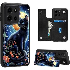 Phone Wallet Case for Moto G 5G 2025,Flip PU Leather Phone Protective Cover with RFID Blocking Function and 3 Card Slots Kickstand for Motorola Moto G 5G 2025,Butterfly Cat and Flowers