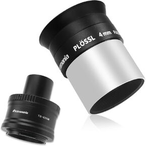Astromania Canon EOS-M T2 Mount Lens Adapter and M42 to 1.25" Telescope Adapter (T-Mount) for Canon EOS-M - Bundle with - 1.25" 4mm Plossl Telescope Eyepiece