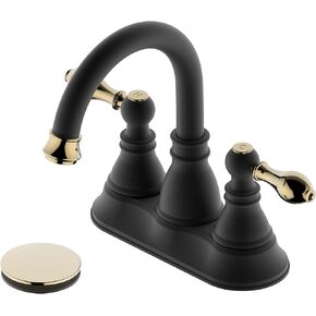 صنبور حوض حمام من البرونز المطلي بالزيت بمقبضين مع تصريف منبثق للفائض، صنبور 3 فتحات، صنبور دوار 360 درجة، صنبور مرحاض مركزي 4 بوصة، F-4501-NB in Kuwait