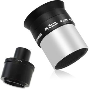 Astromania T T2 Lens to Fuji FX Mount Camera Adapter and M42 to 1.25" Telescope Adapter (T-Mount) - Bundle with - 1.25" 4mm Plossl Telescope Eyepiece