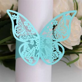 Lavandi 100pcs Napkin Rings 3D New Butterfly Paper Weddings Party Serviette Table Decoration Restaurant Hollow Out Bright Spot Material (Reflective Rose Gold)