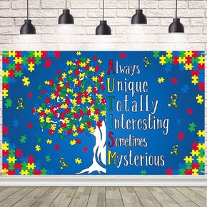 Autism Awareness Backdrop Autism Awareness Colorful Decorations Tree Autism Awareness Photography Background Board Wall Hanging Sign for School Outdoor Decoration 70.8 x 43.3 inch